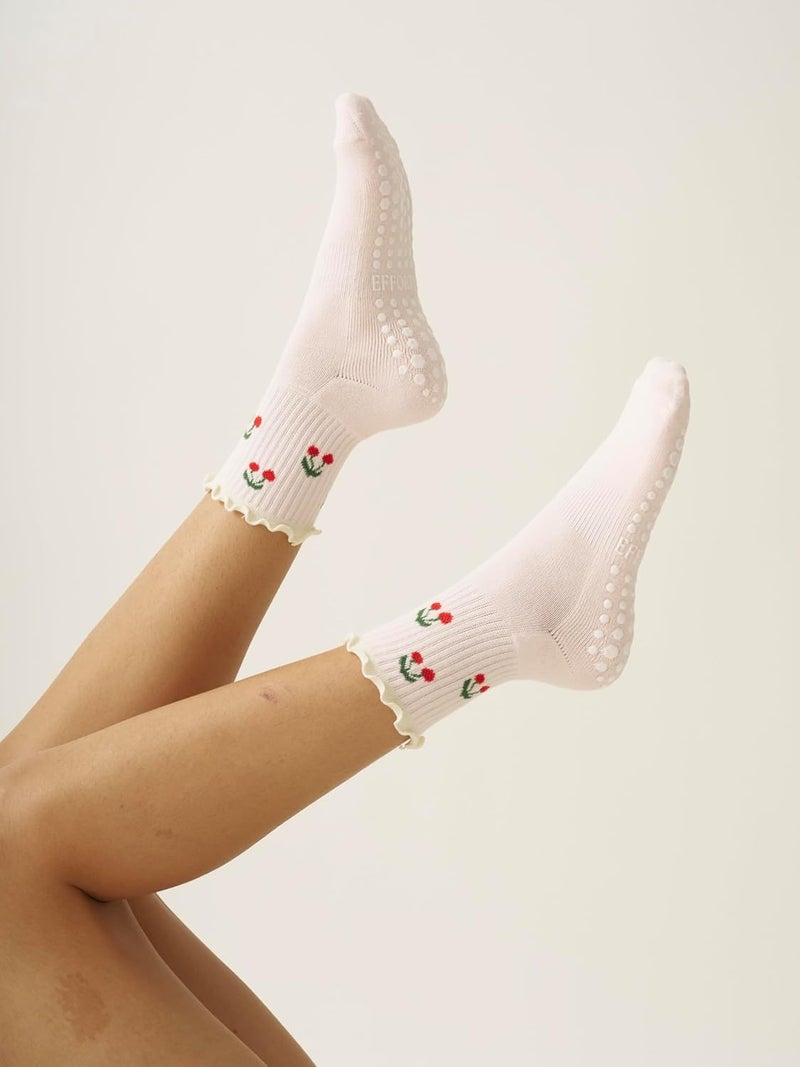 Shapes Studio Crew Half Calf Grip Socks, Cutest Fruits Pilates Socks, Ruffle socks, Non-Slip, Barre Yoga Fitness - Image 2